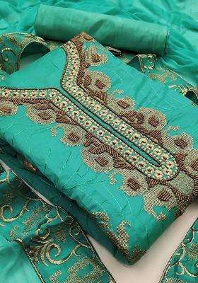 Sea Green Embellished Poly Blend Kurta Set