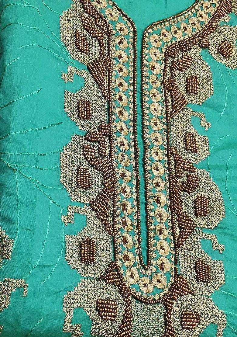 Sea Green Embellished Poly Blend Kurta Set