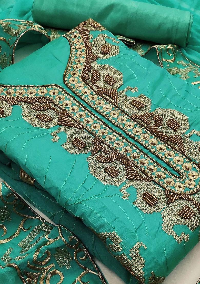 Sea Green Embellished Poly Blend Kurta Set