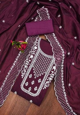 Purple Floral Embroidered Cotton Kurta Set