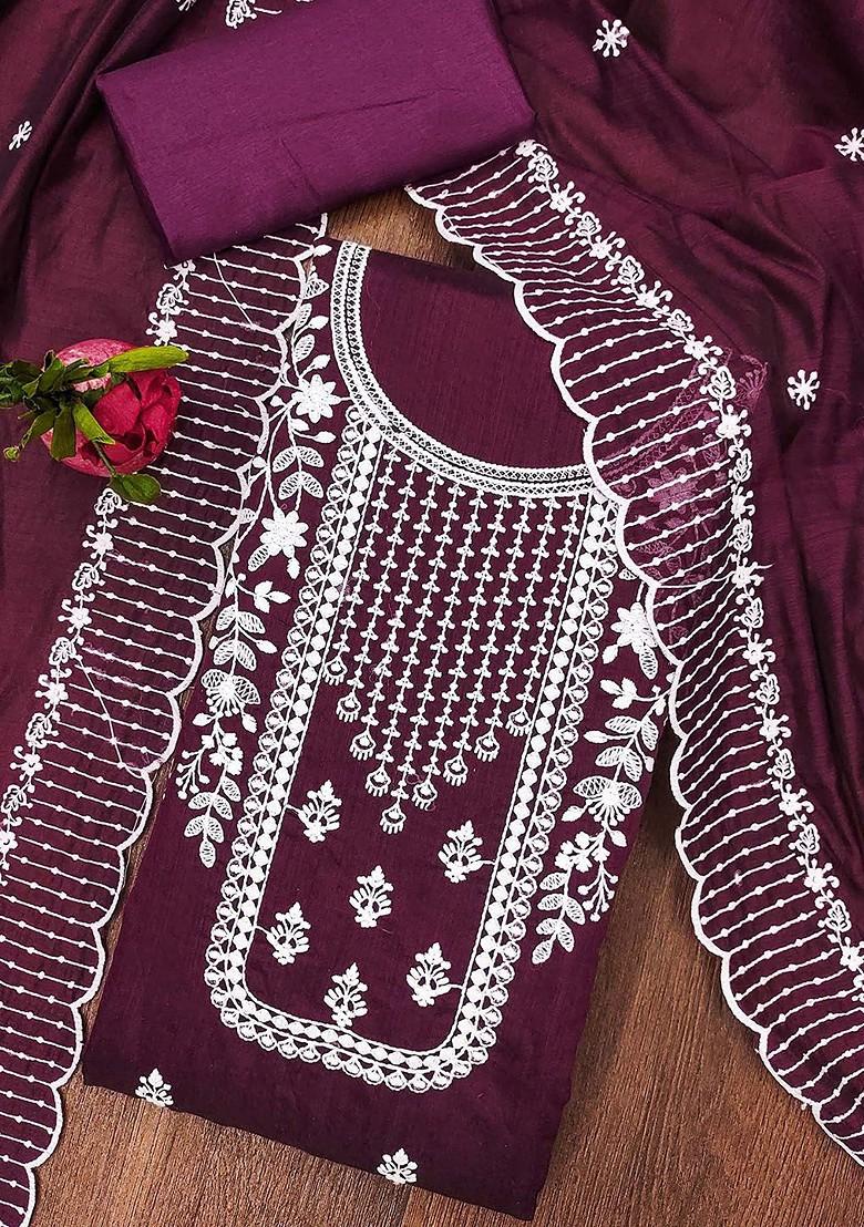 Purple Floral Embroidered Cotton Kurta Set