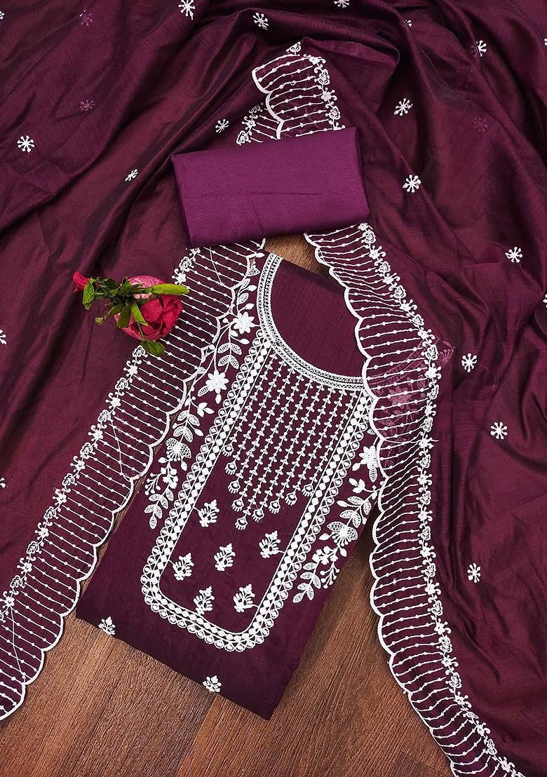 Purple Floral Embroidered Cotton Kurta Set
