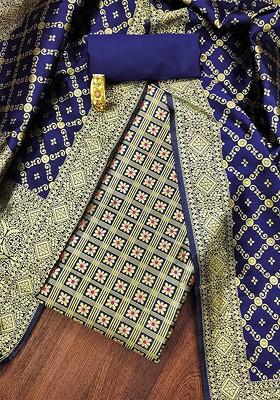 Navy Blue Floral Embroidered Poly Blend Kurta Set