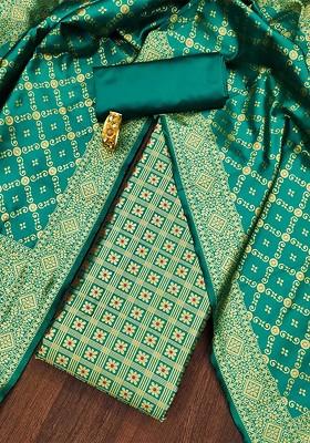 Green Geometric Print Poly Blend Kurta Set