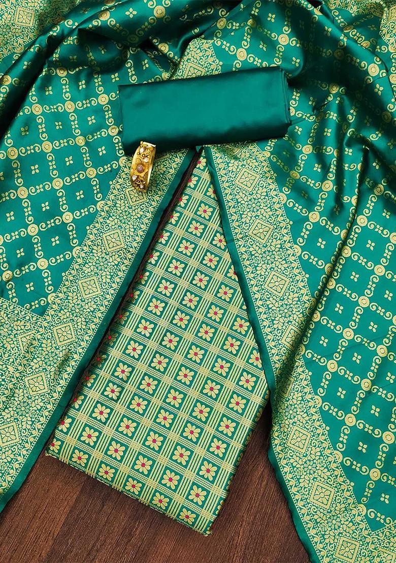 Green Geometric Print Poly Blend Kurta Set