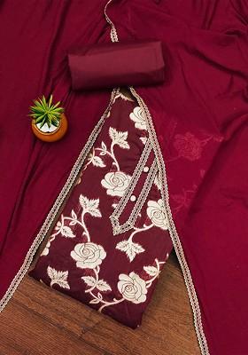 Maroon Woven Poly Blend Kurta Set