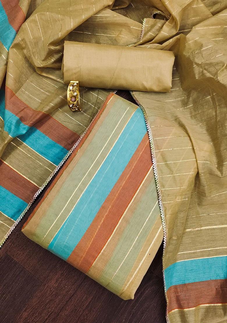 Olive Green Woven Banarasi Silk Kurta Set