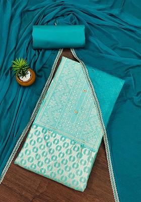 Sea Green Thread Embroidered Poly Blend Kurta Set