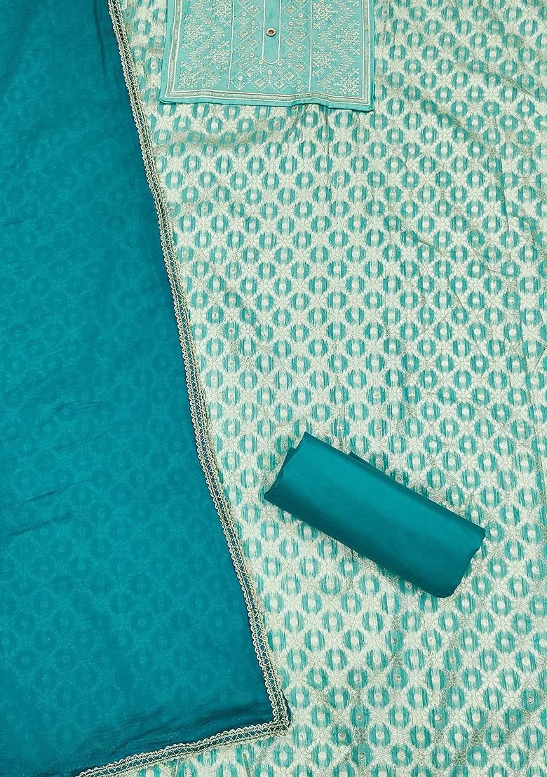 Sea Green Thread Embroidered Poly Blend Kurta Set