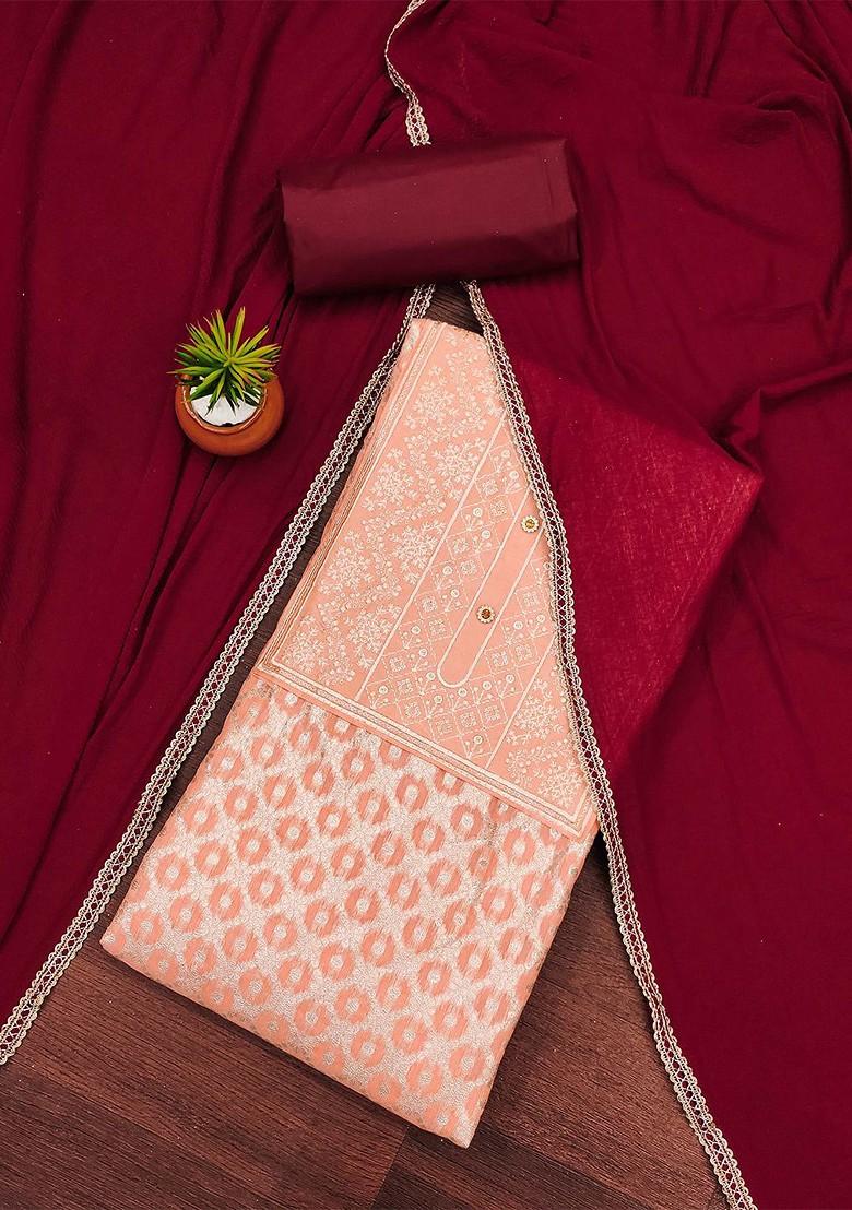 Peach Thread Embroidered Poly Blend Kurta Set