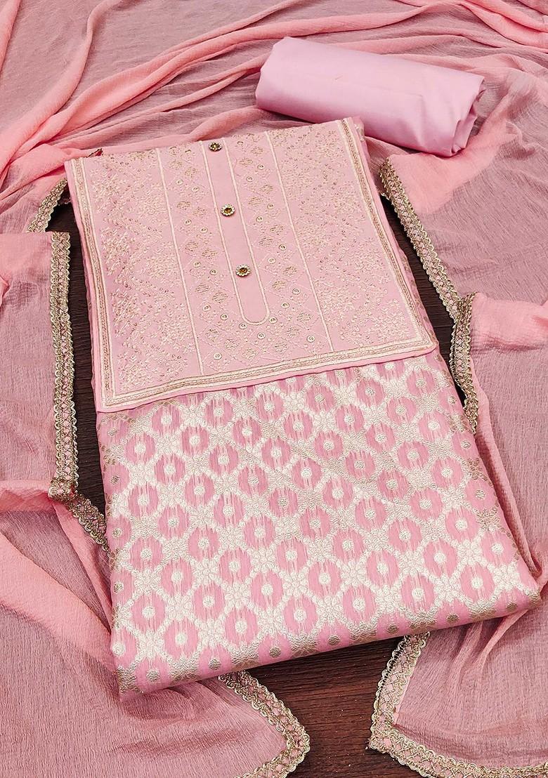 Pink Ethnic Motifs Embroidered Poly Blend Kurta Set