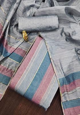 Blue Striped Print Poly Blend Kurta Set