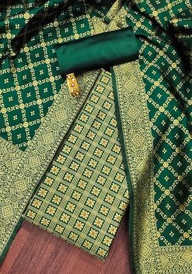 Olive Green Floral Woven Design Poly Blend Kurta Set