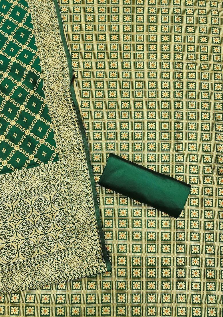 Olive Green Floral Woven Design Poly Blend Kurta Set