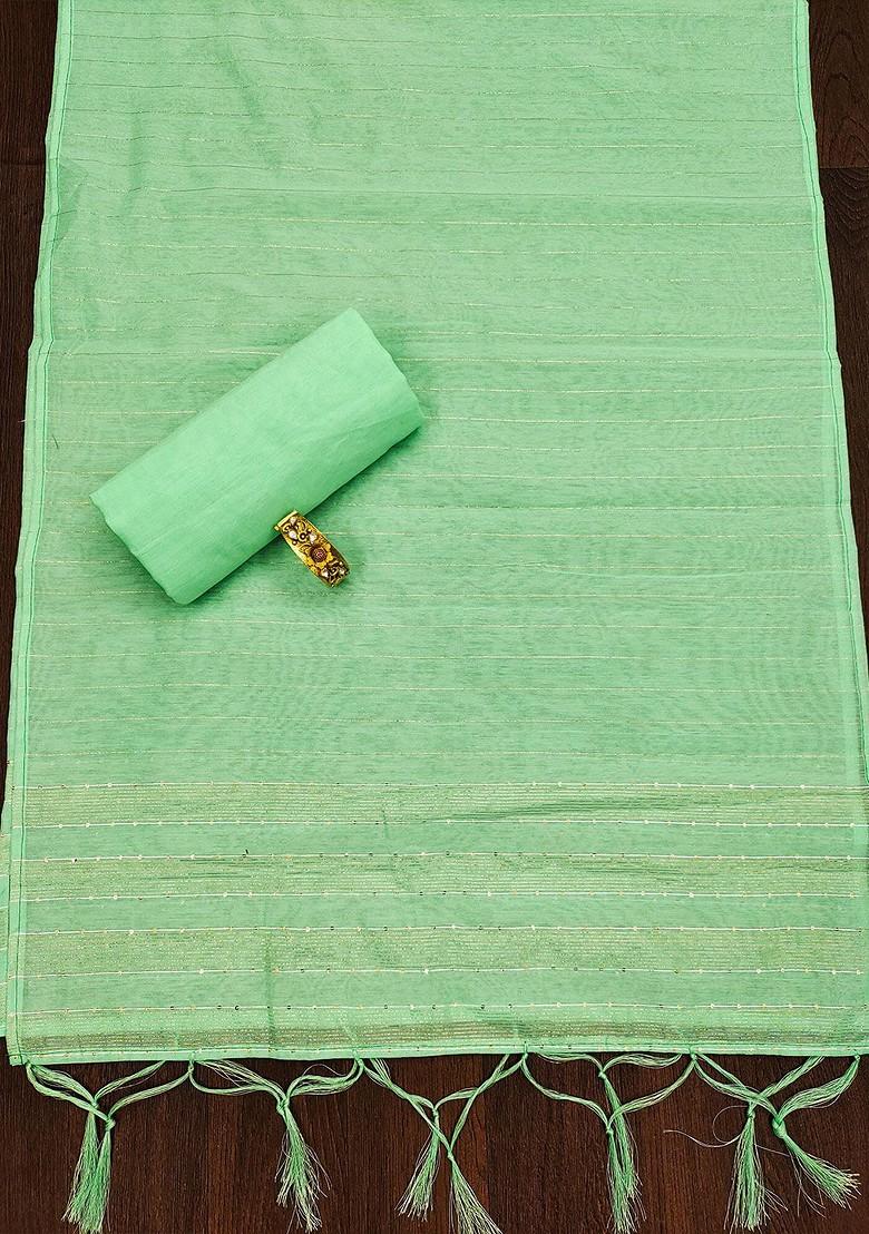 Sea Green Floral Embroidered Poly Blend Kurta Set