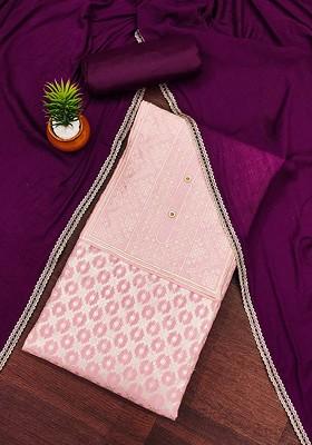 Pink Floral Embroidered Poly Blend Kurta Set