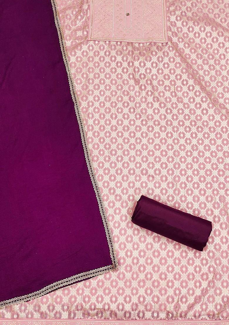 Pink Floral Embroidered Poly Blend Kurta Set