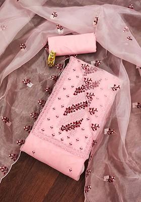Pink Sequin Embroidered Organza Kurta Set