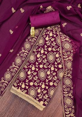 Purple Embroidered Silk Georgette Kurta Set