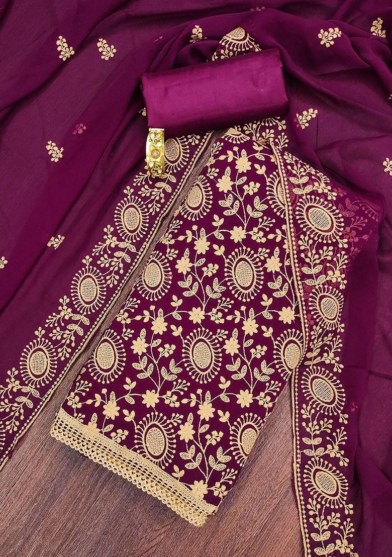 Purple Embroidered Silk Georgette Kurta Set