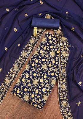 Navy Blue Embroidered Silk Georgette Kurta Set