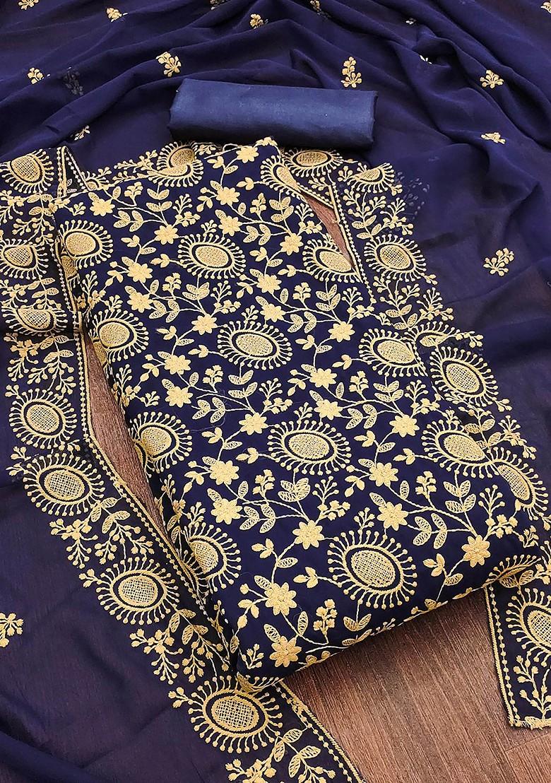 Navy Blue Embroidered Silk Georgette Kurta Set