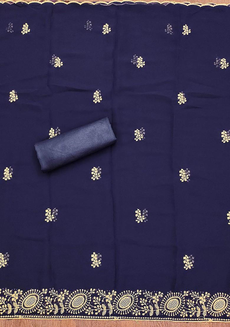 Navy Blue Embroidered Silk Georgette Kurta Set