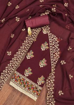 Maroon Embroidered Silk Georgette Kurta Set