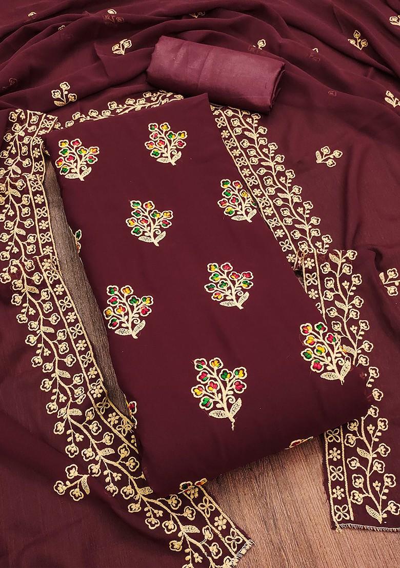 Maroon Embroidered Silk Georgette Kurta Set