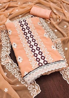 Peach Embroidered Silk Georgette Kurta Set