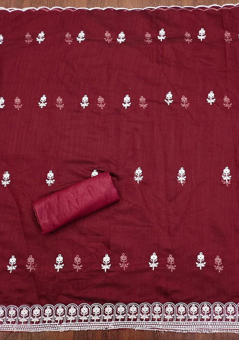 Maroon Floral Embroidered Poly Blend Kurta Set