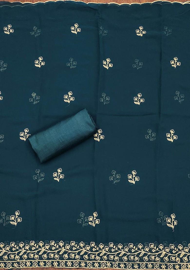 Teal Blue Embroidered Silk Georgette Kurta Set