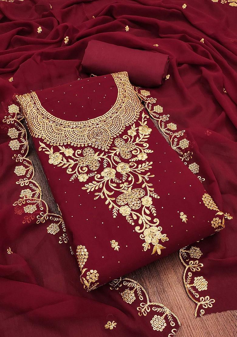 Maroon Embroidered Silk Georgette Kurta Set