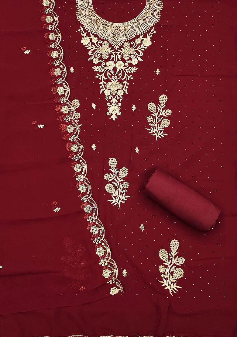 Maroon Embroidered Silk Georgette Kurta Set