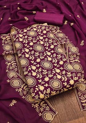 Purple Floral Embroidered Silk Georgette Kurta Set