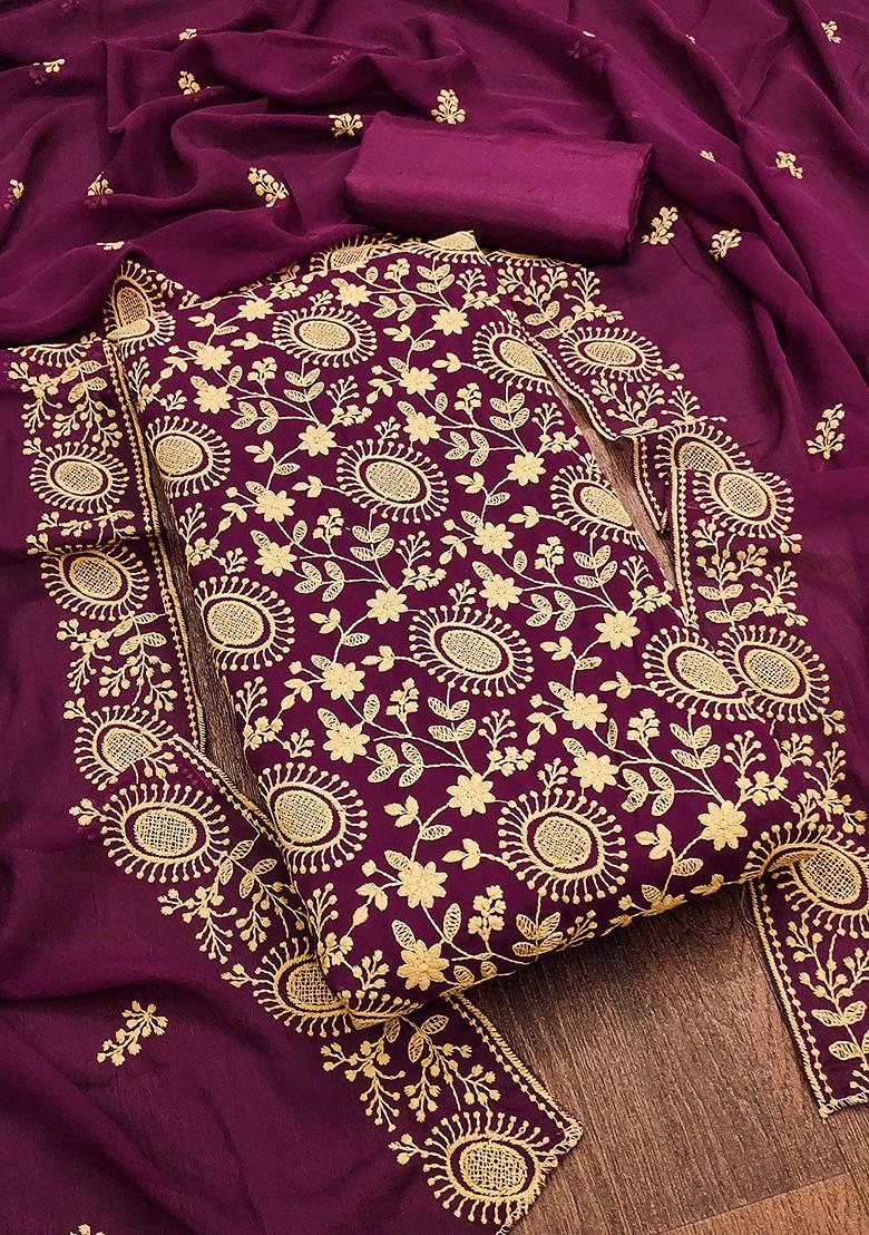 Purple Floral Embroidered Silk Georgette Kurta Set