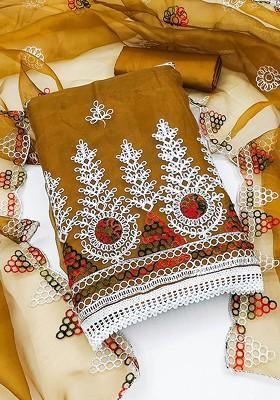 Mustard Yellow Floral Embroidered Organza Kurta Set