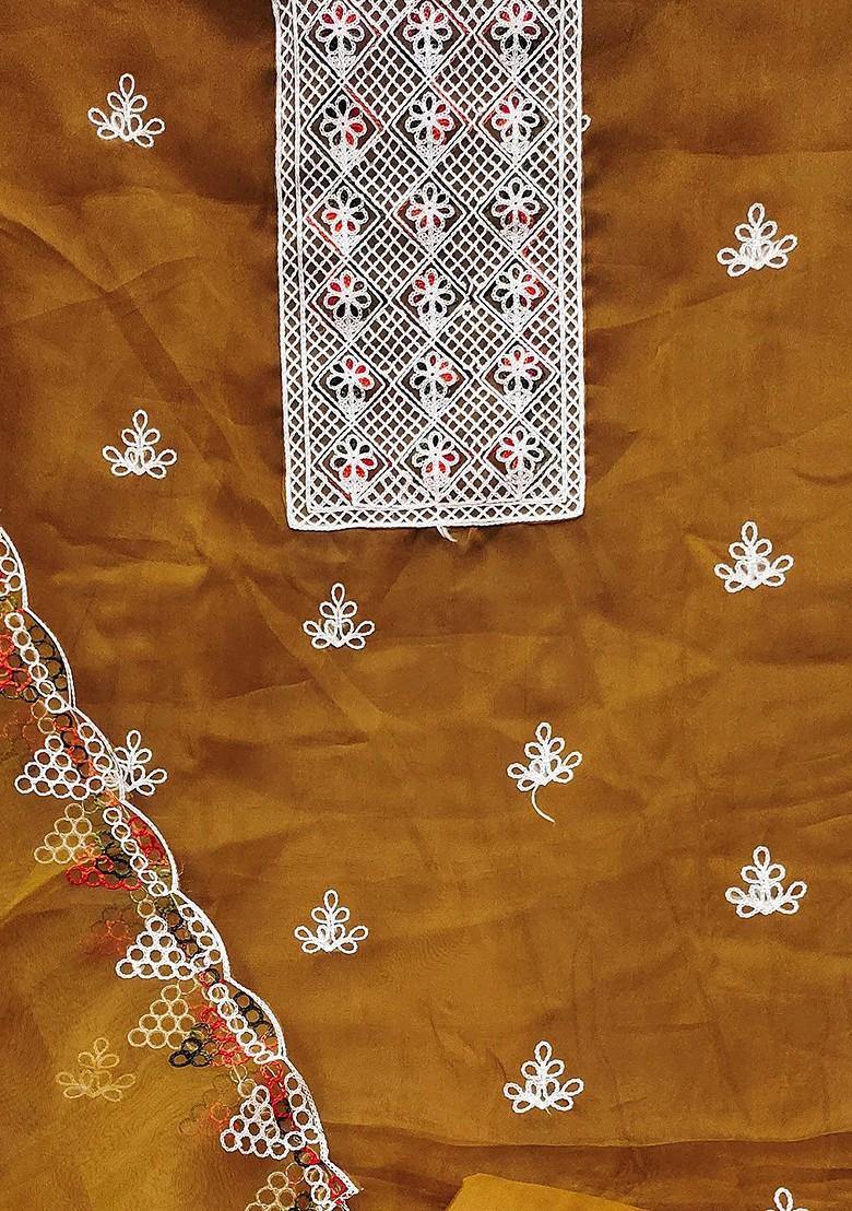 Mustard Yellow Floral Embroidered Organza Kurta Set