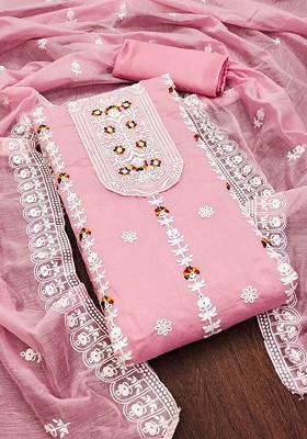 Pink Ethnic Motifs Embroidered Poly Blend Kurta Set