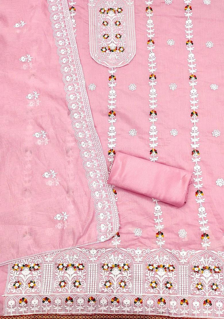 Pink Ethnic Motifs Embroidered Poly Blend Kurta Set