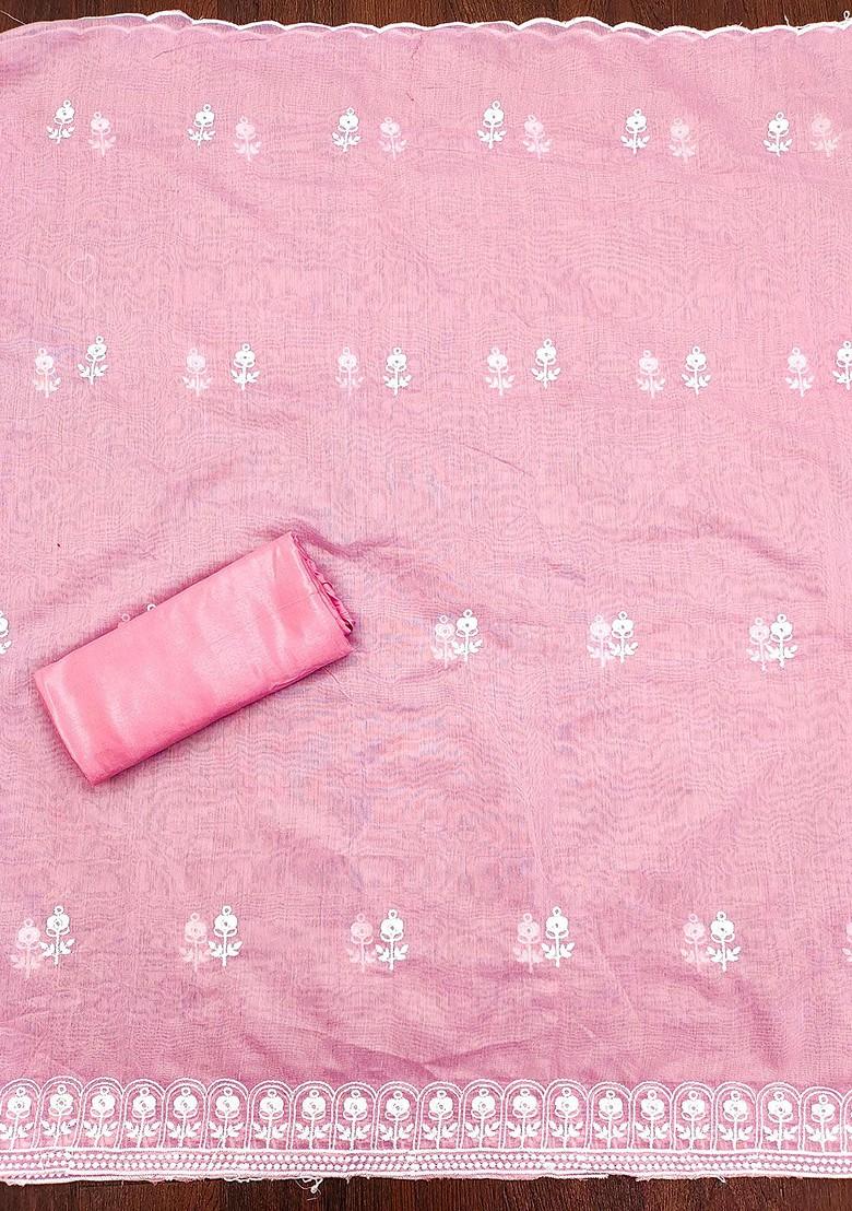 Pink Ethnic Motifs Embroidered Poly Blend Kurta Set