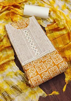 Yellow Ethnic Motifs Embroidered Poly Blend Kurta Set