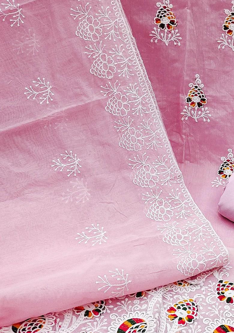 Pink Ethnic Motifs Embroidered Poly Blend Kurta Set