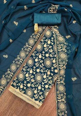Teal Blue Floral Embroidered Silk Georgette Kurta Set