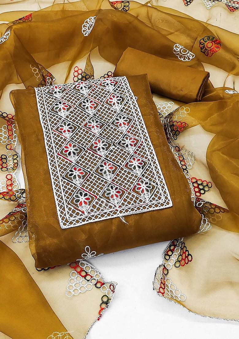 Mustard Yellow Ethnic Motifs Embroidered Organza Kurta Set