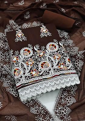 Coffee Brown Ethnic Motifs Embroidered Poly Blend Kurta Set