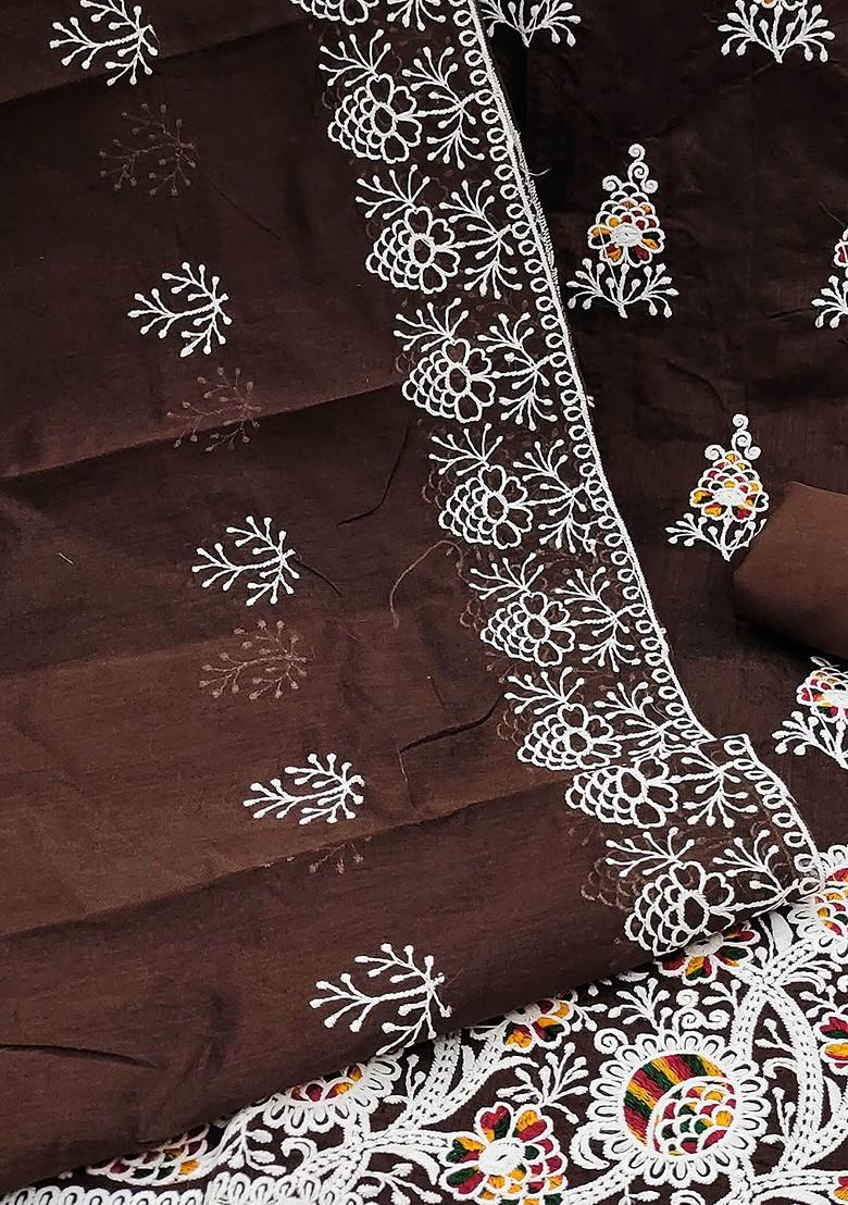 Coffee Brown Ethnic Motifs Embroidered Poly Blend Kurta Set