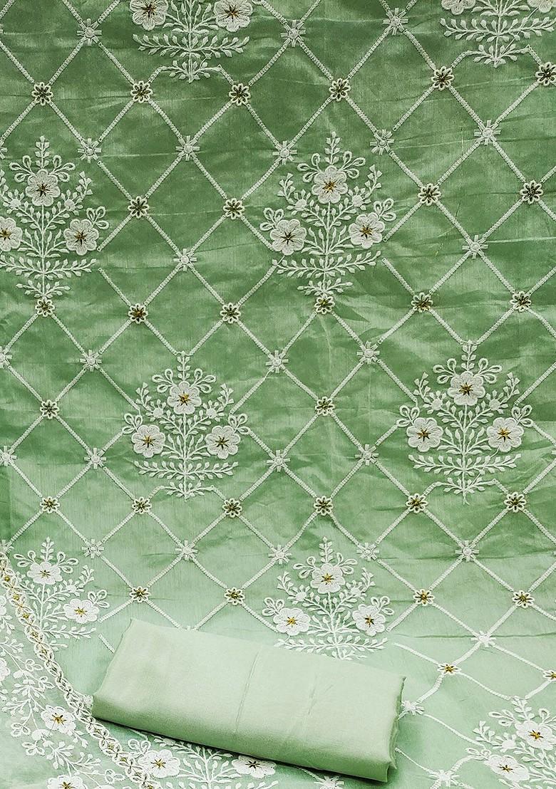 Green Floral Embroidered Poly Blend Kurta Set