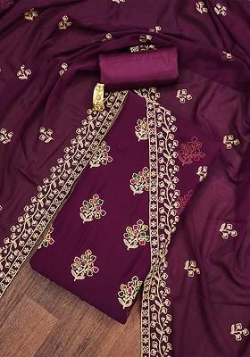 Purple Ethnic Motifs Embroidered Silk Georgette Kurta Set