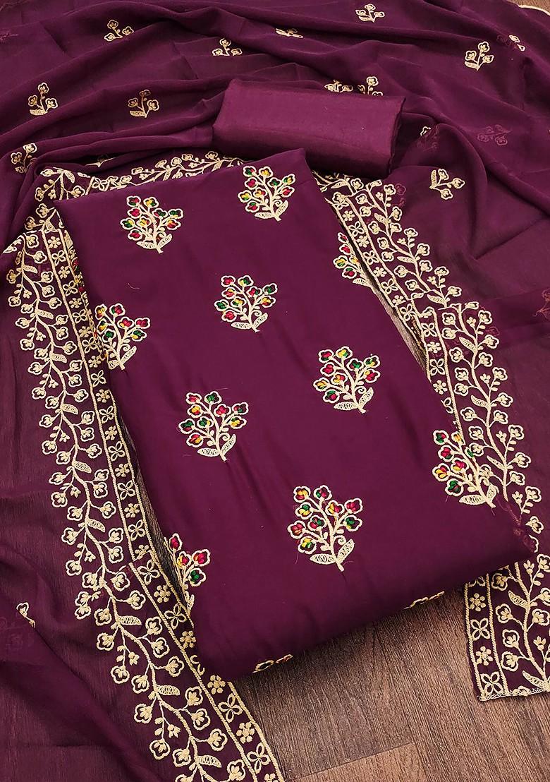 Purple Ethnic Motifs Embroidered Silk Georgette Kurta Set